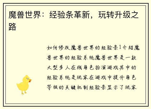 魔兽世界：经验条革新，玩转升级之路